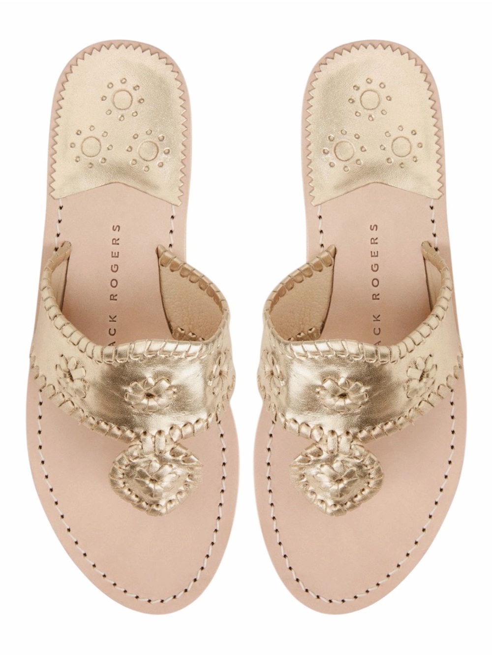 Jack Rogers Flat Sandals Platinum Gold Leather Thong Sandals Women’s 6M